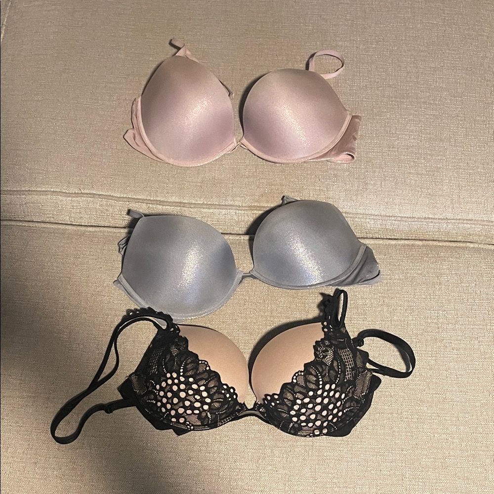 Elegant Lace and Satin Bra Set - Tan with Black Lace, Pink, Gray